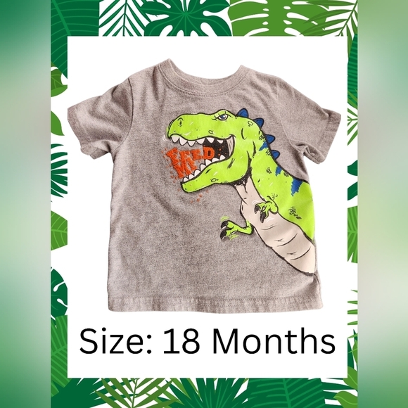 Gray and Green Dinosaur Graphic Short Sleeve Tee - Picture 1 of 6